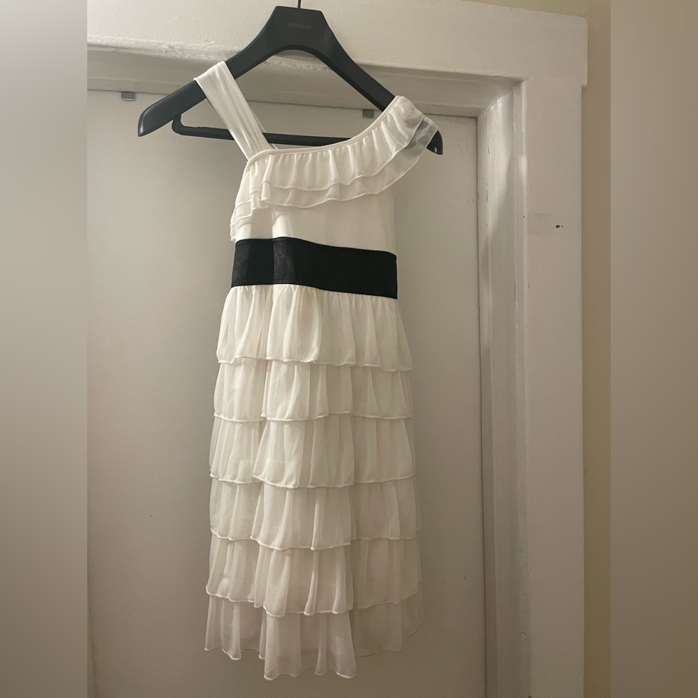 Sequin Hearts off white little girls ruffle dress size 14